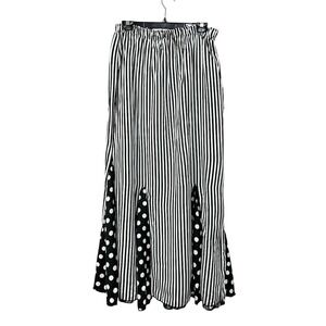 Vtg Mixed Print Maxi Skirt 2XL Black White Polka Dots Stripes Paneled Artsy USA
